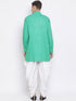 Vastramay Men's Green Cotton Blend Kurta and White Dhoti Set